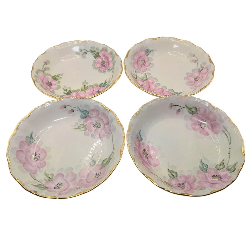 Vintage Seltmann Weiden Soup‎ Bowl Bavaria Hand Painted Signed Set of Four SEE